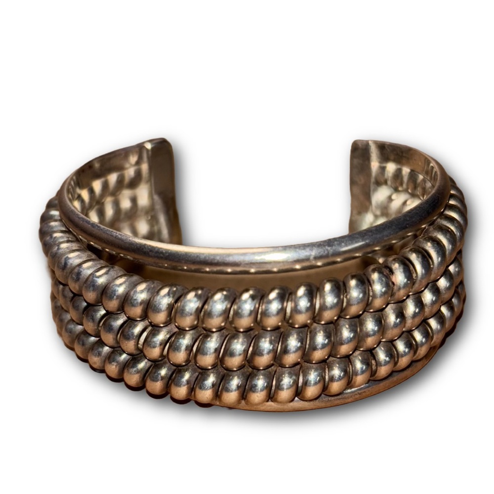 Vintage Sterling Silver Beaded Cuff Bracelet